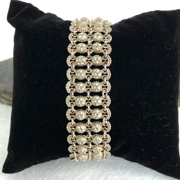 Vintage Antique 800 Silver 2 Row Diamond Cut Adjustable Foxtail Slide Bracelet - Picture 14 of 17